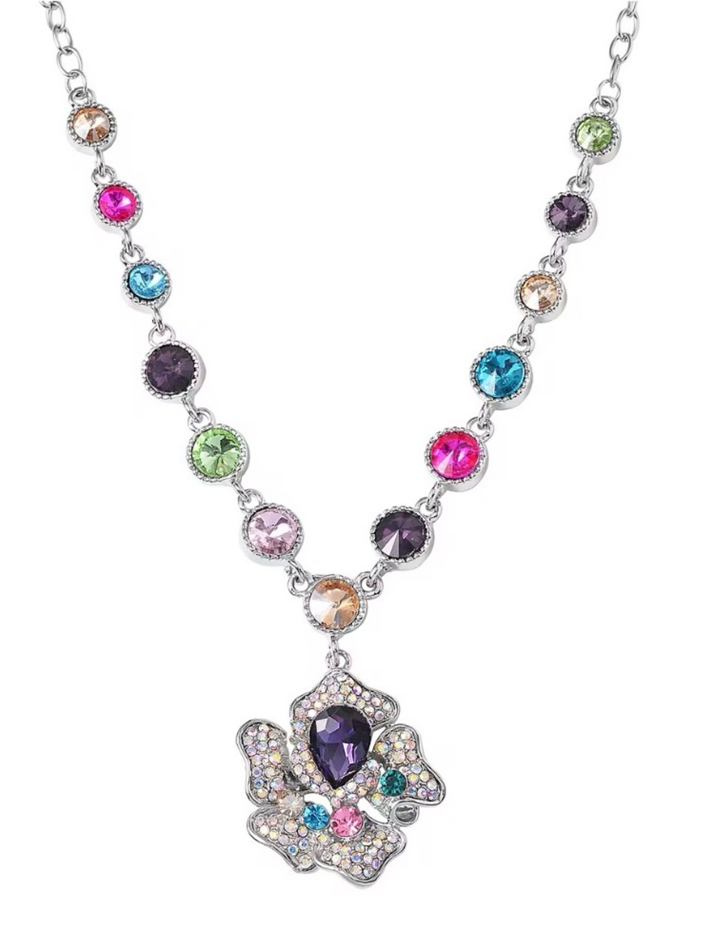 Multicolor Austrian Crystals Pendant Necklace 20-22 inches